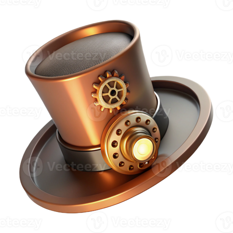 extraordinary abstract A steampunk top hat with intricate gears and cogs adorning the brim, illuminated by a single spotlight, in a fashion illustration style high resolution png