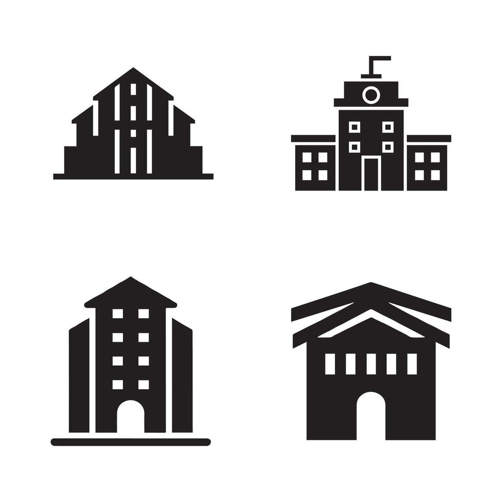 Various Building Icons Representing Different Architectural Designs vector