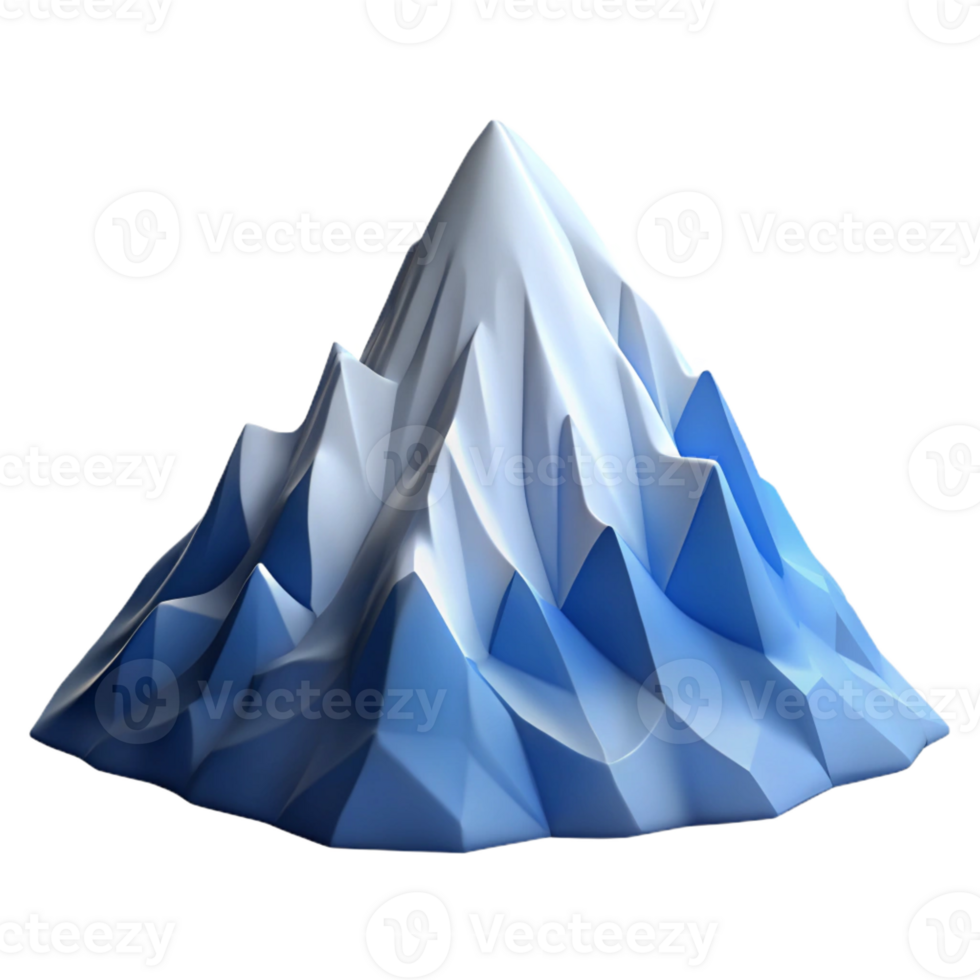 wonderful rustic A majestic snow-capped mountain peak, rendered in a low-poly style, with cool blues and crisp, clean lines authentic png
