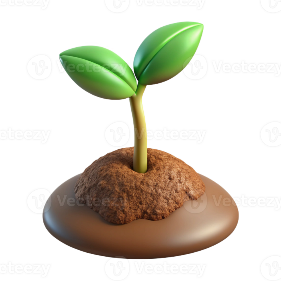 vibrant minimalist A sprouting seedling pushing through rich soil, close-up, with earthy tones and realistic textures genuine png