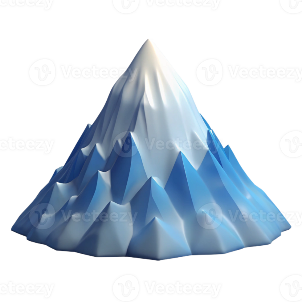 elegant contemporary A majestic snow-capped mountain peak, rendered in a low-poly style, with cool blues and crisp, clean lines premium png