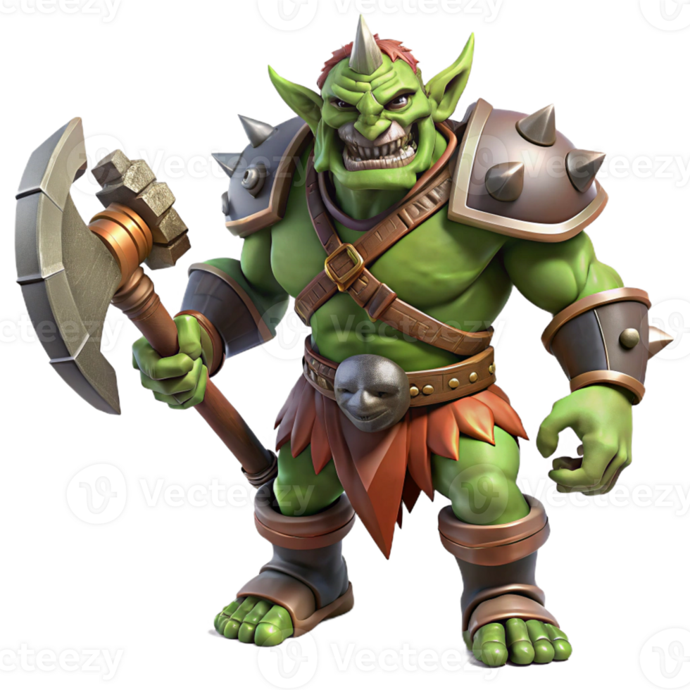 vibrant artistic A fearsome orc chieftain with war paint and heavy armor, wielding a massive battle-axe. Dramatic lighting, realistic style professional png