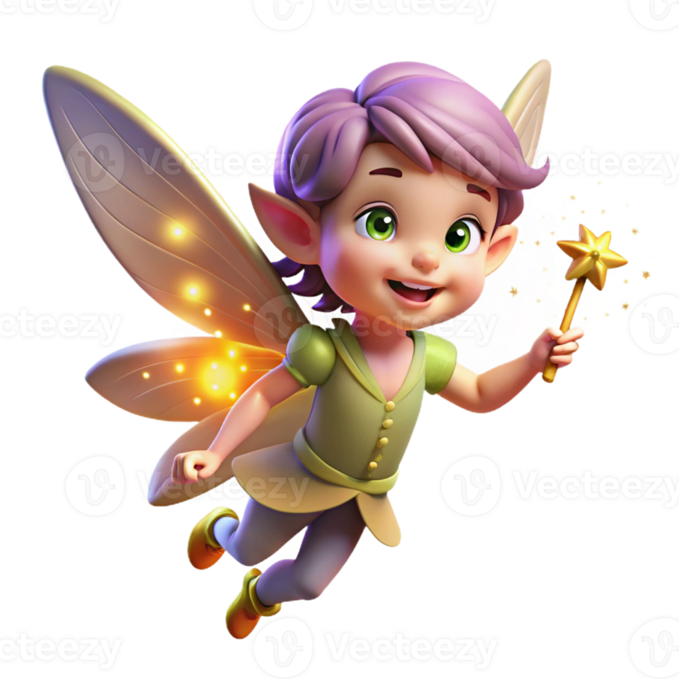 vibrant artistic A mischievous pixie with shimmering wings, sprinkling pixie dust from its fingertips, creating a trail of sparkling light. Soft lighting, whimsical style authentic png