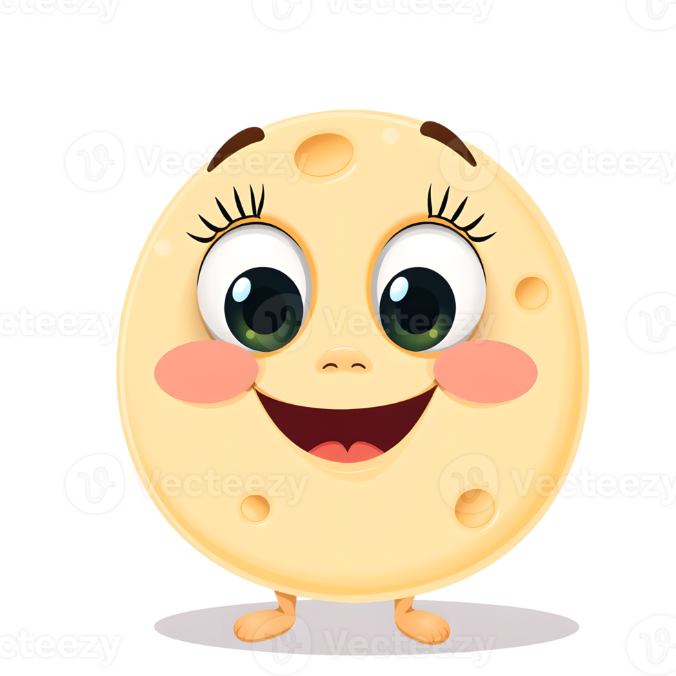 A cartoon cheese with big eyes and a smile png