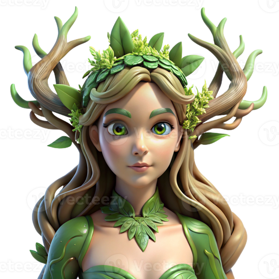impressive minimalist A beautiful dryad emerging from a ancient oak tree, her skin adorned with moss and leaves. Soft lighting, fantasy art style original png