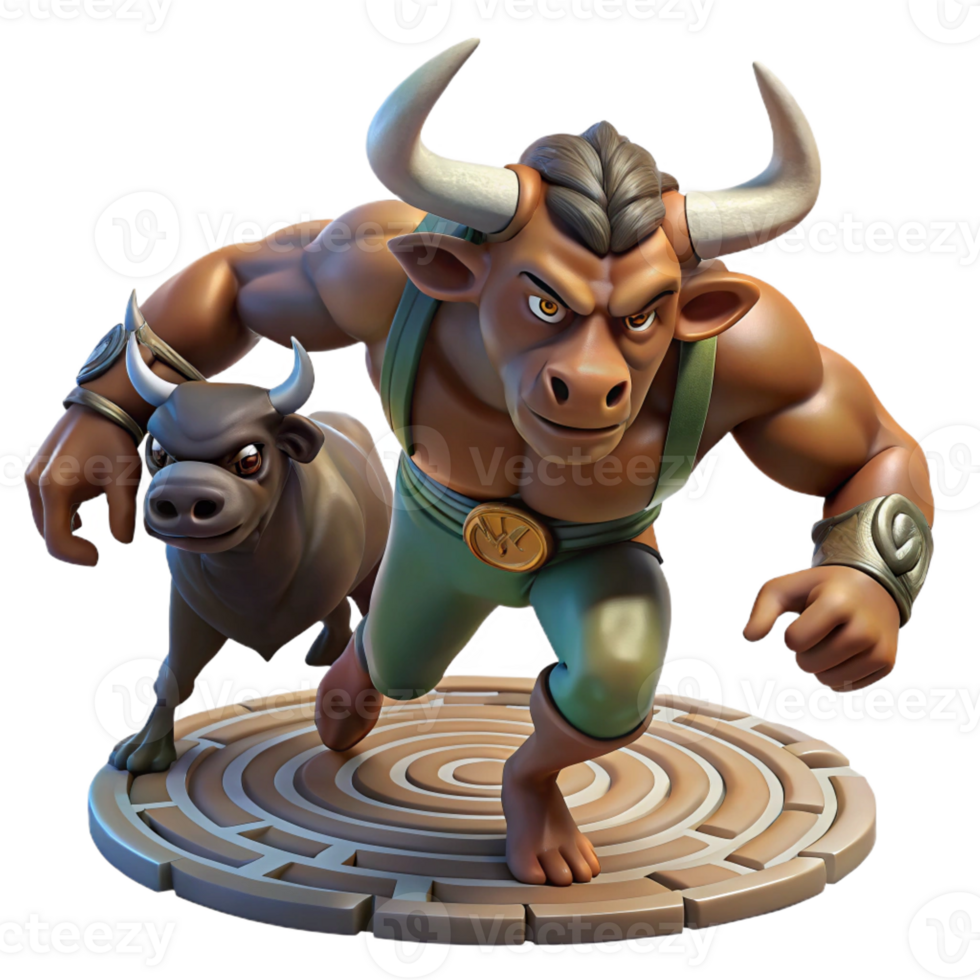 serene abstract A Fearsome Minotaur with the Head of a premium png