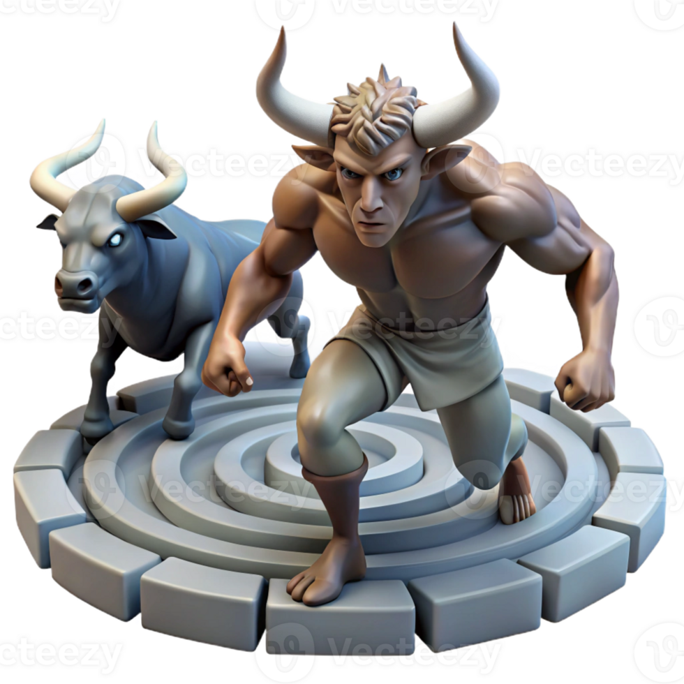 serene artistic A Fearsome Minotaur with the Head of a authentic png