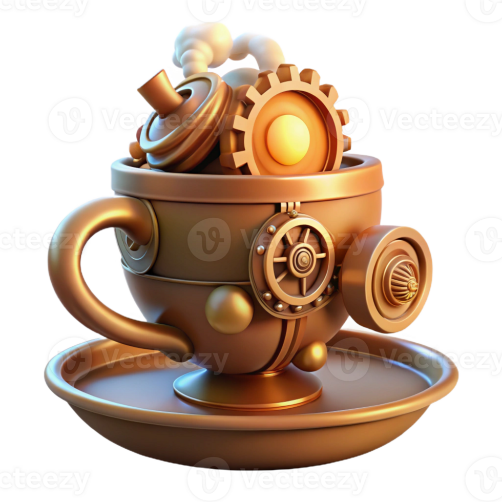 serene contemporary A Steampunk Inspired Teacup with Intricate detailed png
