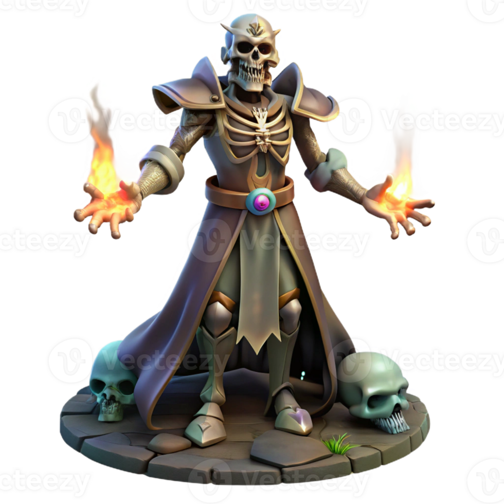 stunning vintage A powerful necromancer summoning skeletal warriors from the ground, his eyes glowing with an unholy light. Dramatic lighting, fantasy art style original png