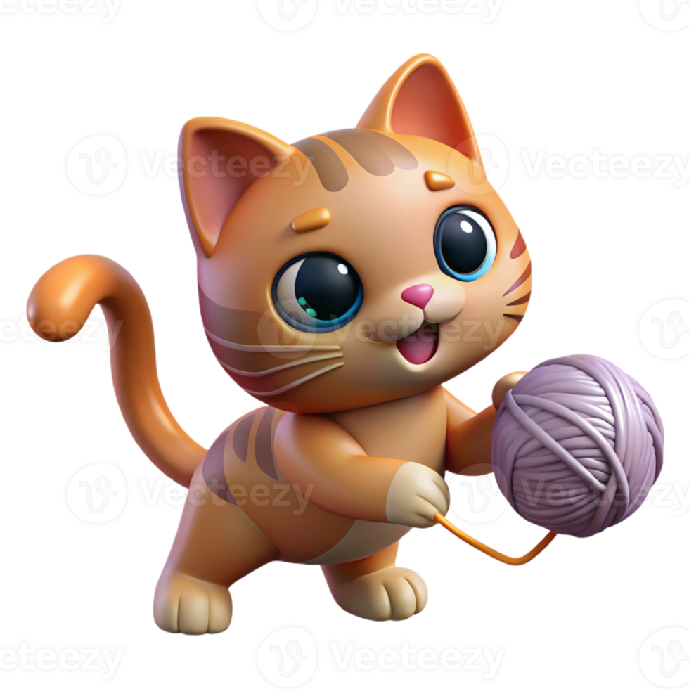beautiful creative A playful kitten batting at a ball of yarn, illuminated by soft window light, in a cute and whimsical cartoon style 4K png