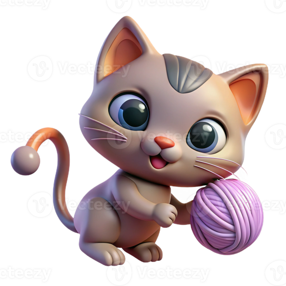 extraordinary contemporary A playful kitten batting at a ball of yarn, illuminated by soft window light, in a cute and whimsical cartoon style professional png