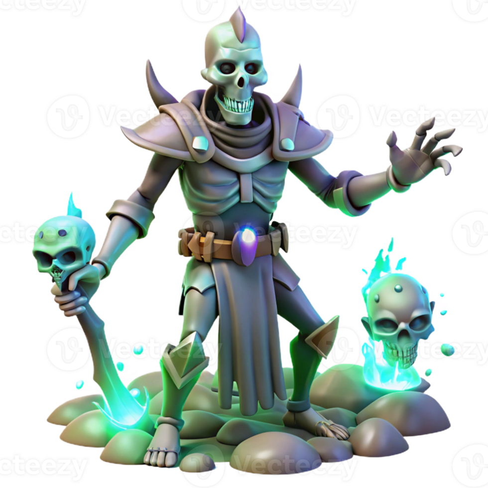 wonderful classic A powerful necromancer summoning skeletal warriors from the ground, his eyes glowing with an unholy light. Dramatic lighting, fantasy art style 4K png
