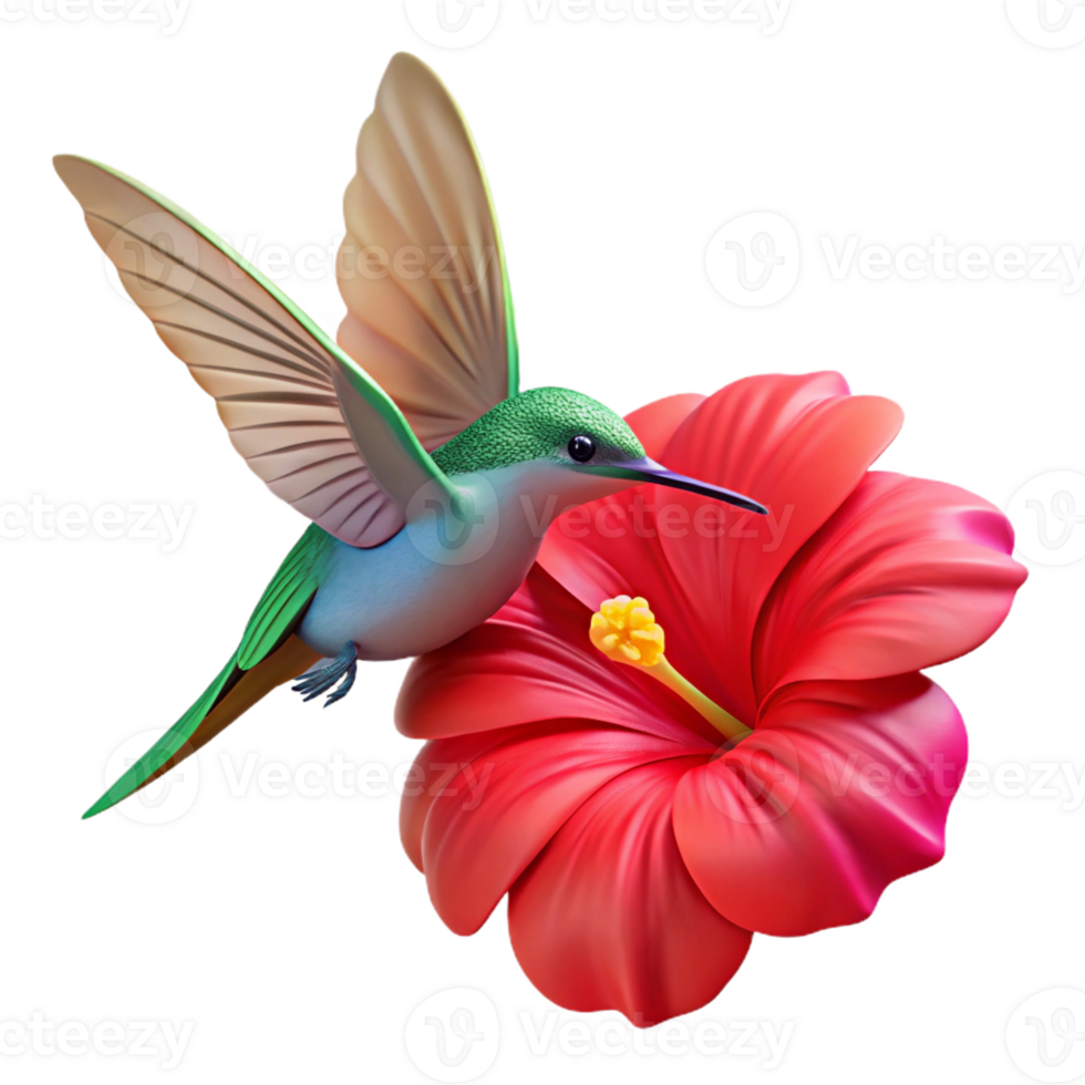 vibrant modern A tiny hummingbird hovering over a vibrant red hibiscus flower, captured in sharp focus with a shallow depth of field, macro photography style original png
