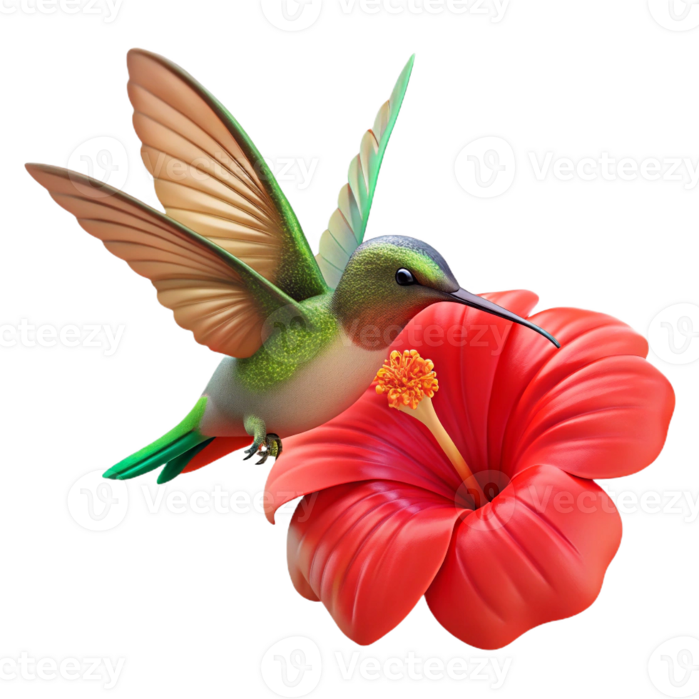 impressive classic A tiny hummingbird hovering over a vibrant red hibiscus flower, captured in sharp focus with a shallow depth of field, macro photography style detailed png