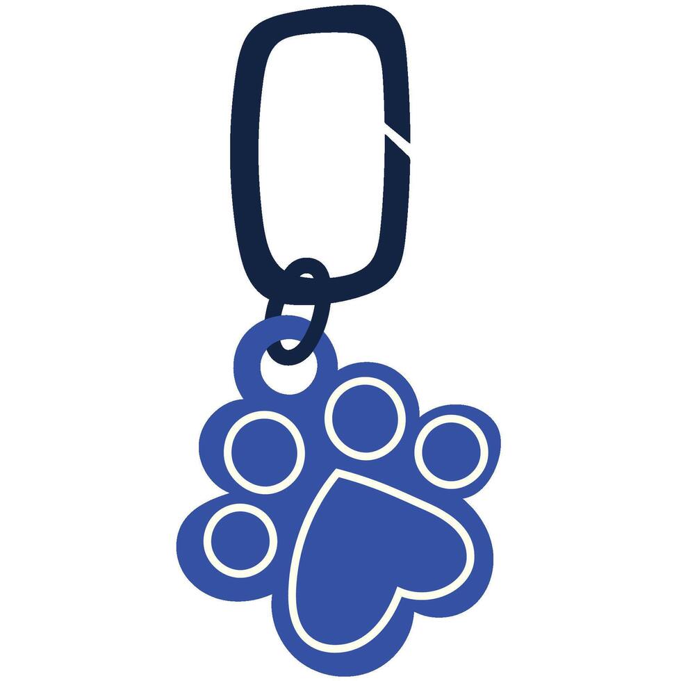 Dog ID tag in the shape of a paw. A personalized pet medallion. Tag with an address and a name for dogs. vector
