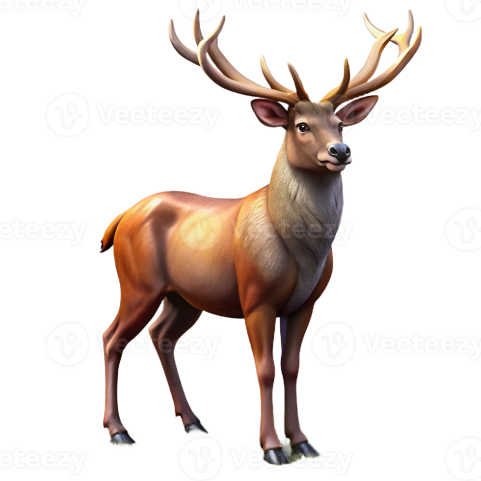 impressive artistic A majestic stag with large antlers standing in a forest clearing, illuminated by dappled sunlight, in a realistic digital painting style professional png