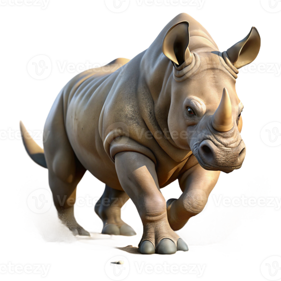 extraordinary traditional A powerful rhinoceros charging through the savanna, kicking up dust, in a dramatic and dynamic wildlife photography style high resolution png
