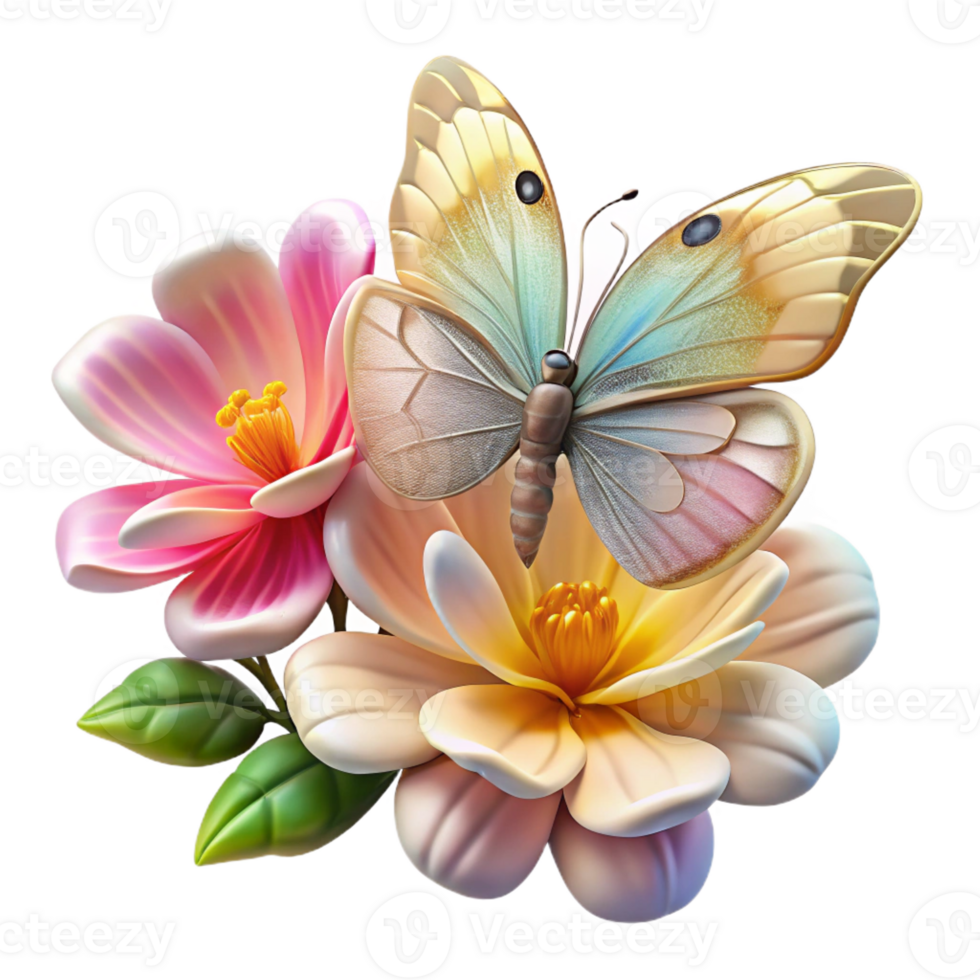 vibrant traditional A graceful butterfly flitting among colorful flowers, illuminated by soft sunlight, in a delicate and intricate watercolor painting style high quality png