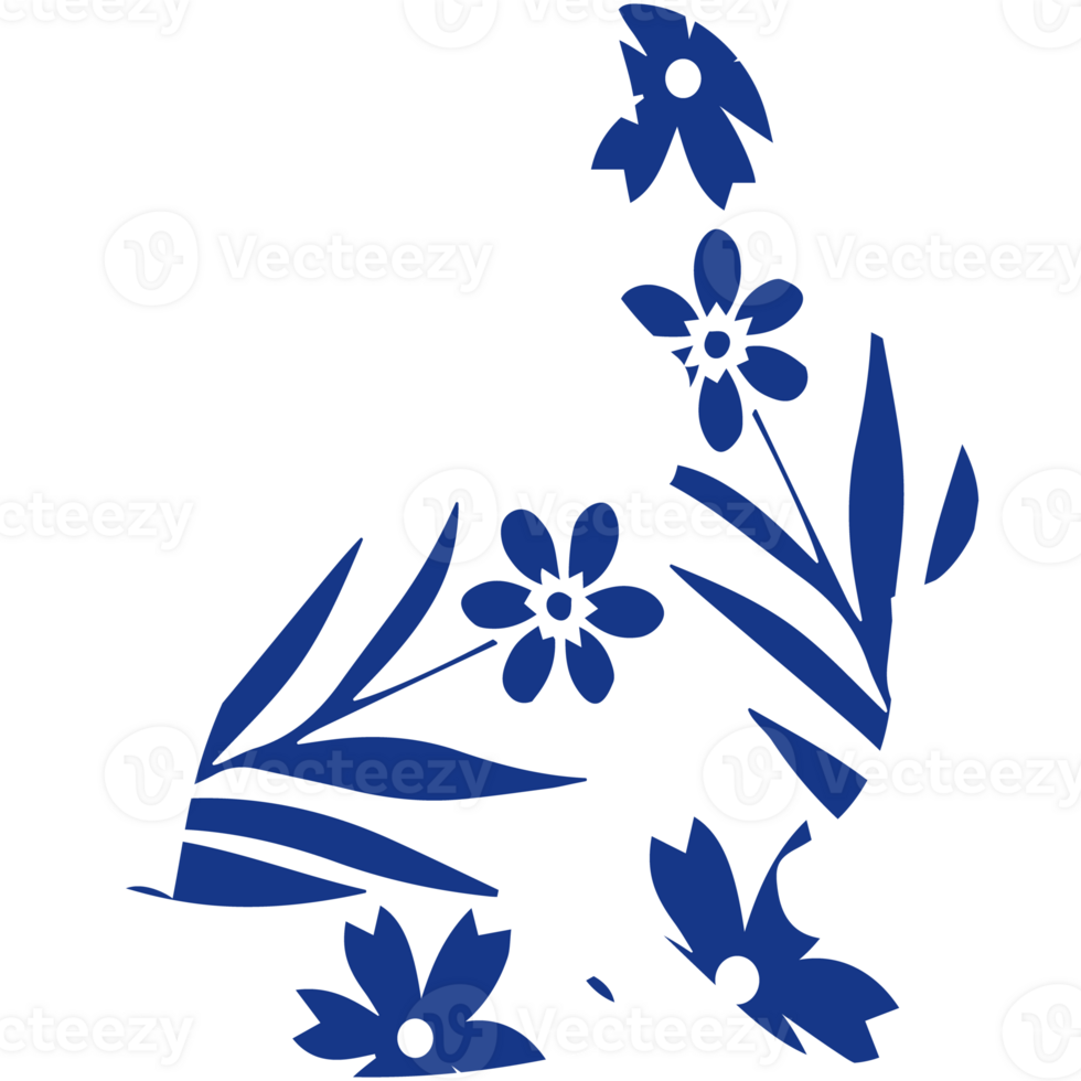 A blue and white rabbit with flowers png
