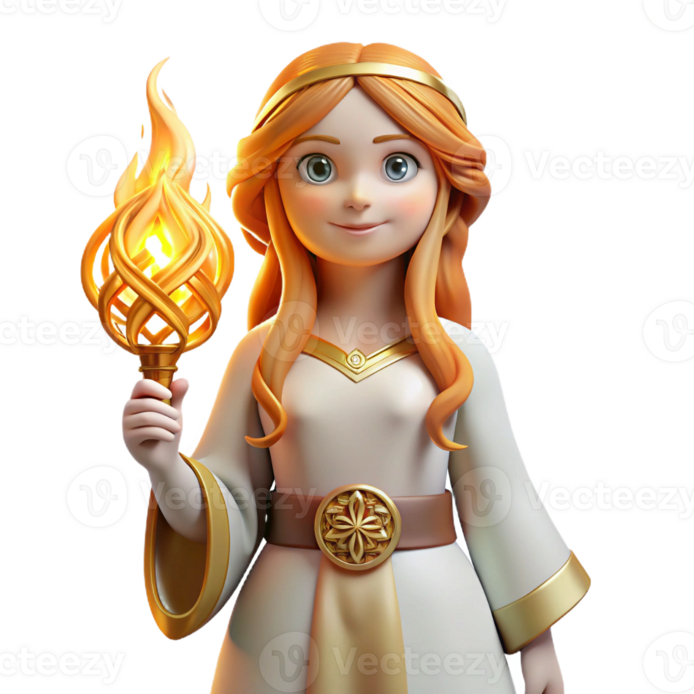 stunning modern A serene Celtic goddess Brigid, holding a flame, soft, warm lighting, Celtic knotwork patterns premium png