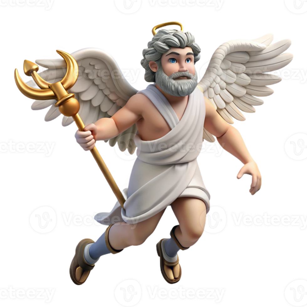 dramatic creative A mischievous Greek god Hermes, with his winged sandals and caduceus, dynamic pose, classical Greek sculpture style professional png