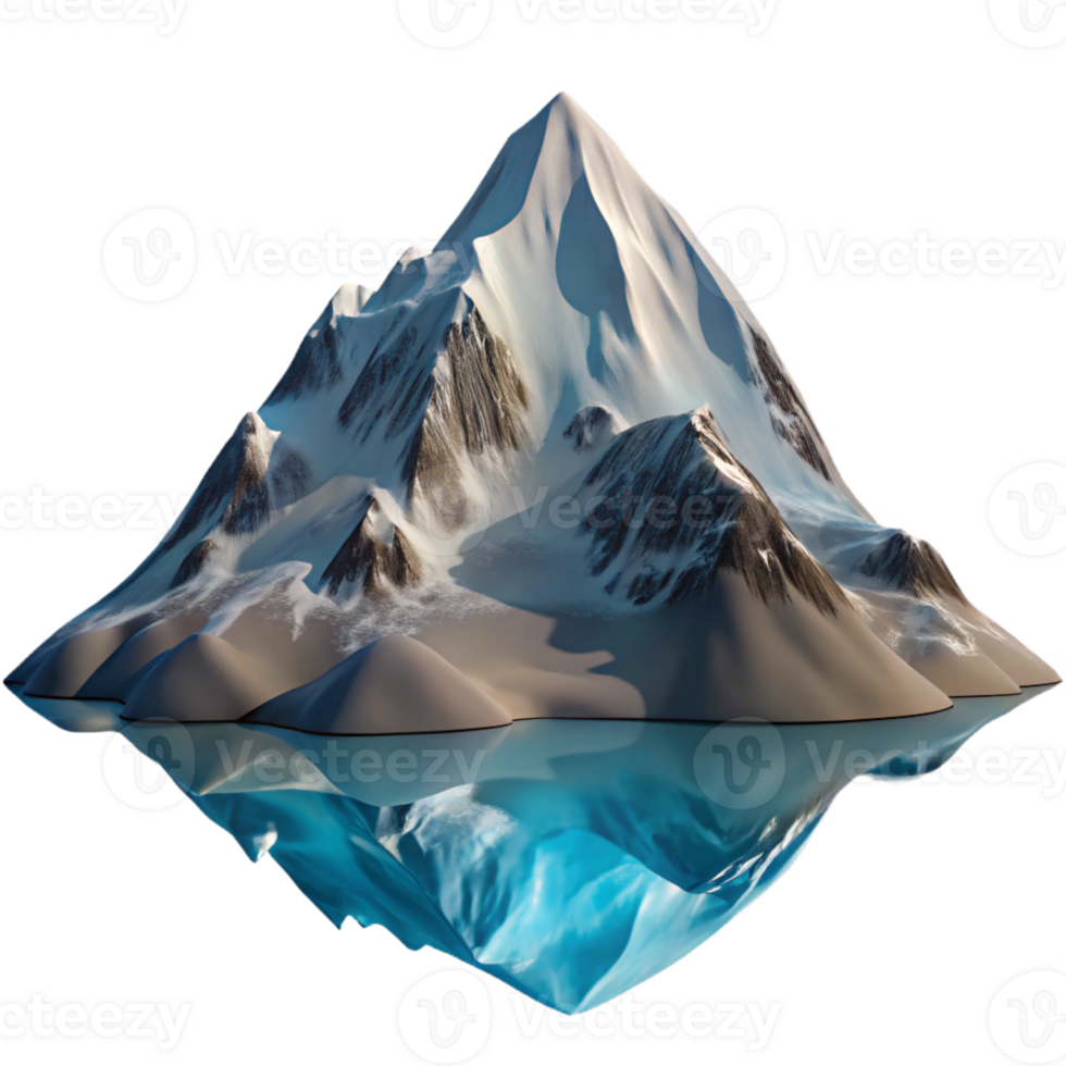 impressive abstract A snow-covered mountain peak reflecting in a crystal-clear alpine lake, photorealistic style detailed png
