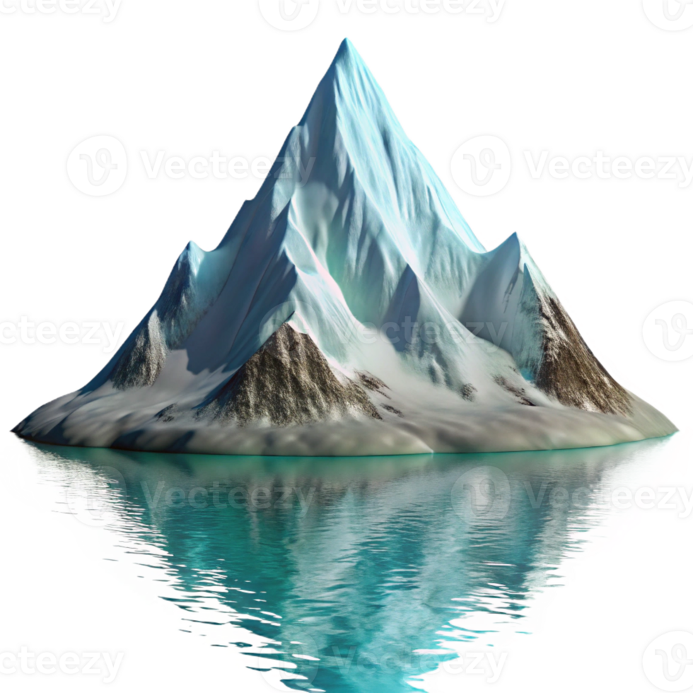 elegant modern A snow-covered mountain peak reflecting in a crystal-clear alpine lake, photorealistic style premium png