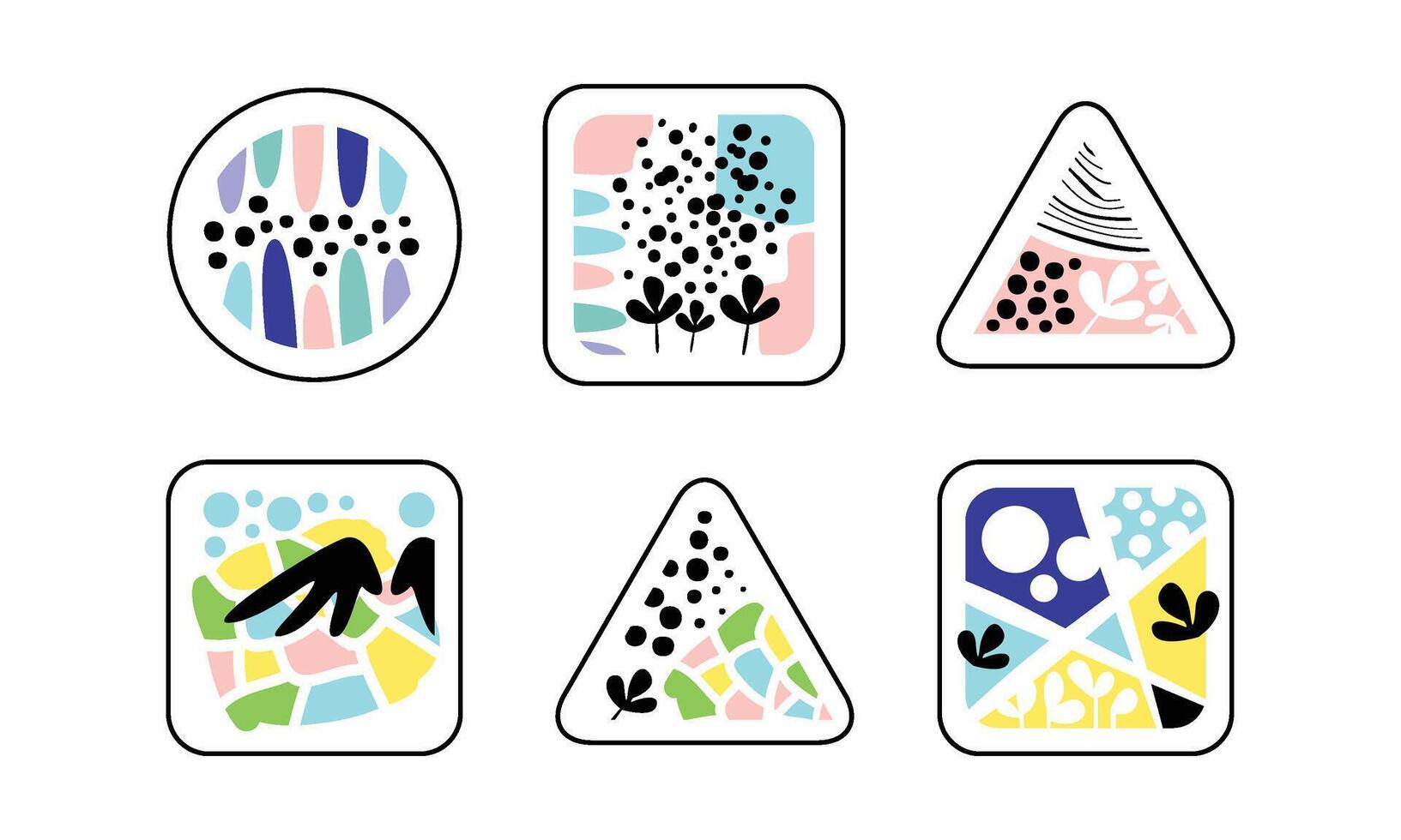 Abstract Geometric Textures of Trendy Colors in Triangle, Square and Circle Shapes Illustration vector