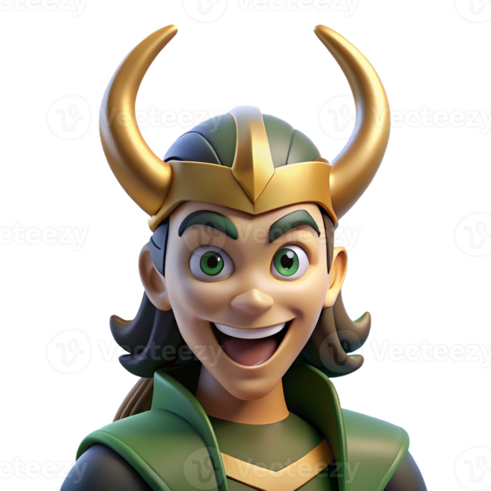 magnificent contemporary A mischievous Norse god Loki, with a mischievous grin, dynamic pose, Viking art style original png