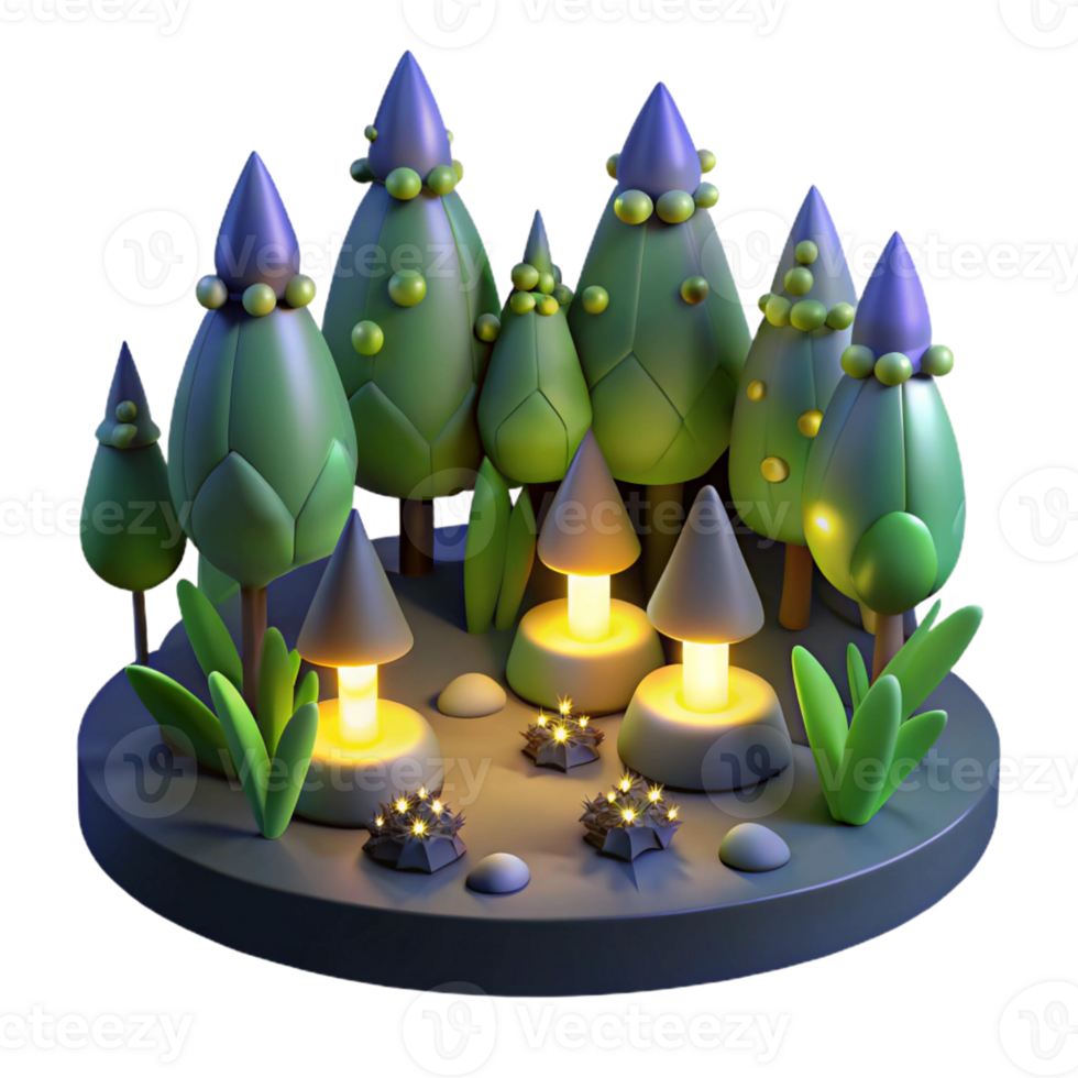 impressive abstract A group of fireflies illuminating a dark forest at night, fantasy art style high quality png