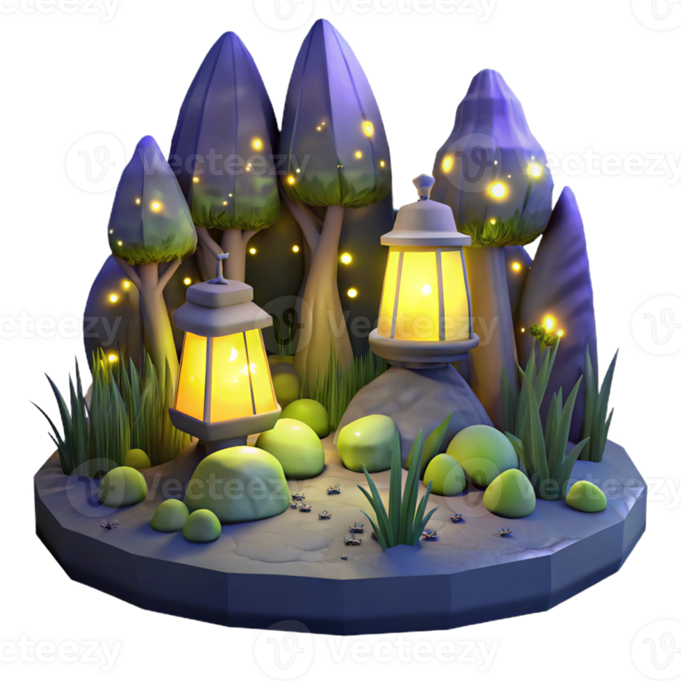 wonderful traditional A group of fireflies illuminating a dark forest at night, fantasy art style premium png