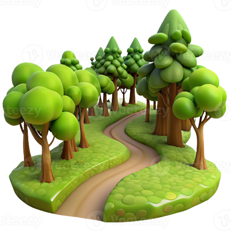 vibrant contemporary A winding dirt path through a dense forest, illuminated by shafts of sunlight, impressionistic style genuine png