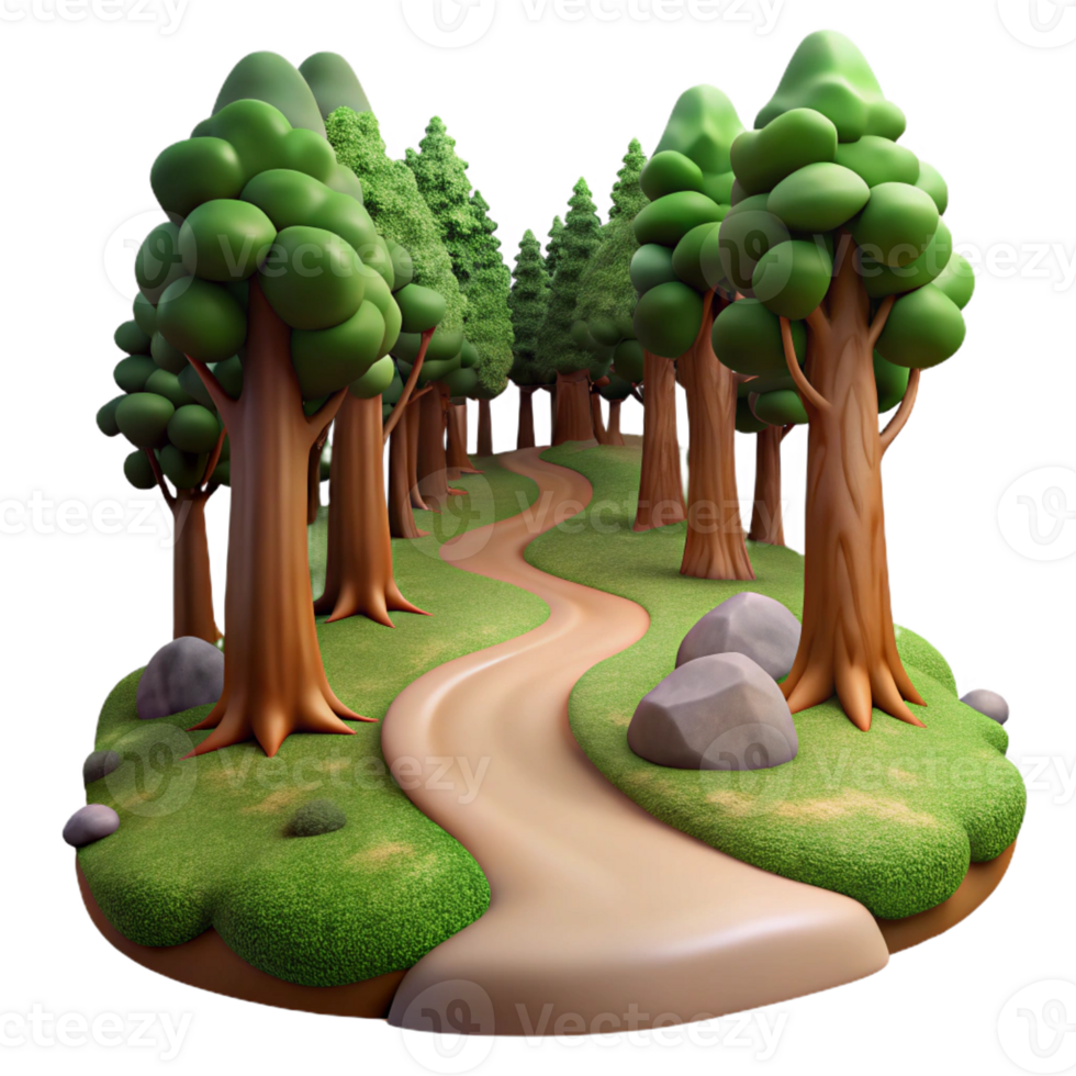 elegant traditional A winding dirt path through a dense forest, illuminated by shafts of sunlight, impressionistic style professional png