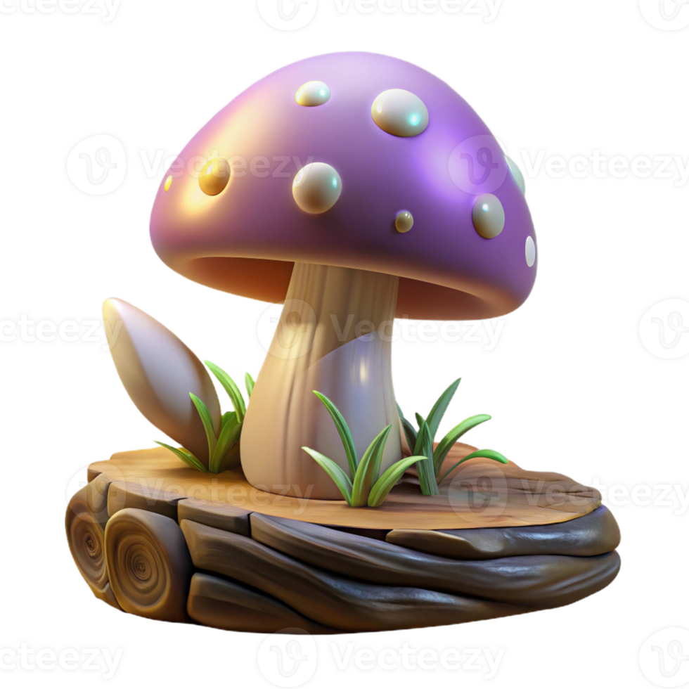 extraordinary abstract A mushroom growing on a fallen log, illuminated by soft diffused light, fantasy art style 4K png