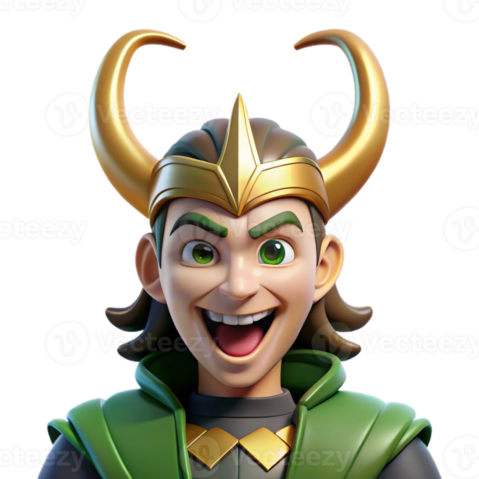 serene artistic A mischievous Norse god Loki, with a mischievous grin, dynamic pose, Viking art style exclusive png
