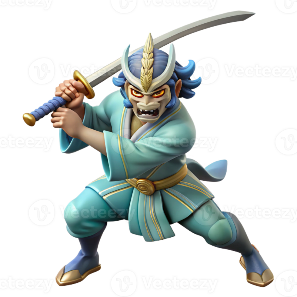 serene abstract A beautiful Japanese god Susanoo, wielding his sword, dynamic pose, ukiyo-e style high quality png
