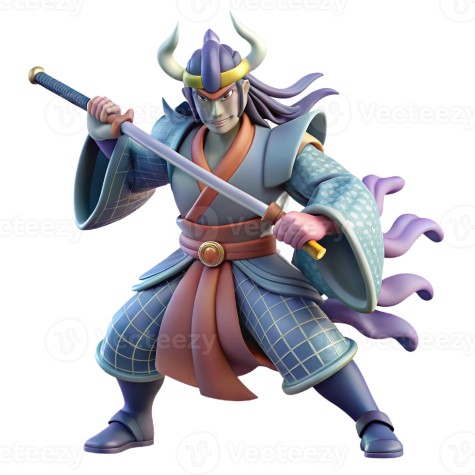 dramatic classic A beautiful Japanese god Susanoo, wielding his sword, dynamic pose, ukiyo-e style professional png