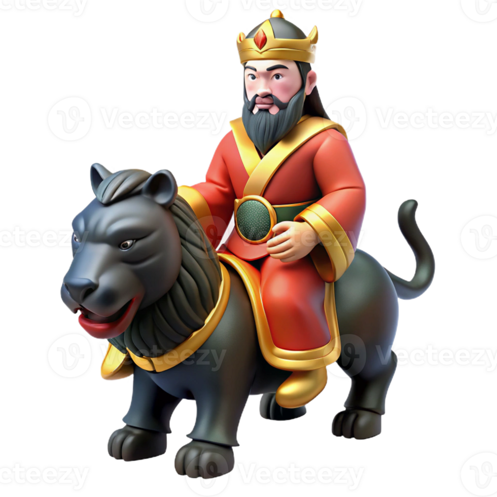 extraordinary minimalist A benevolent Chinese god of wealth Cai Shen, riding a black tiger, traditional Chinese painting style premium png