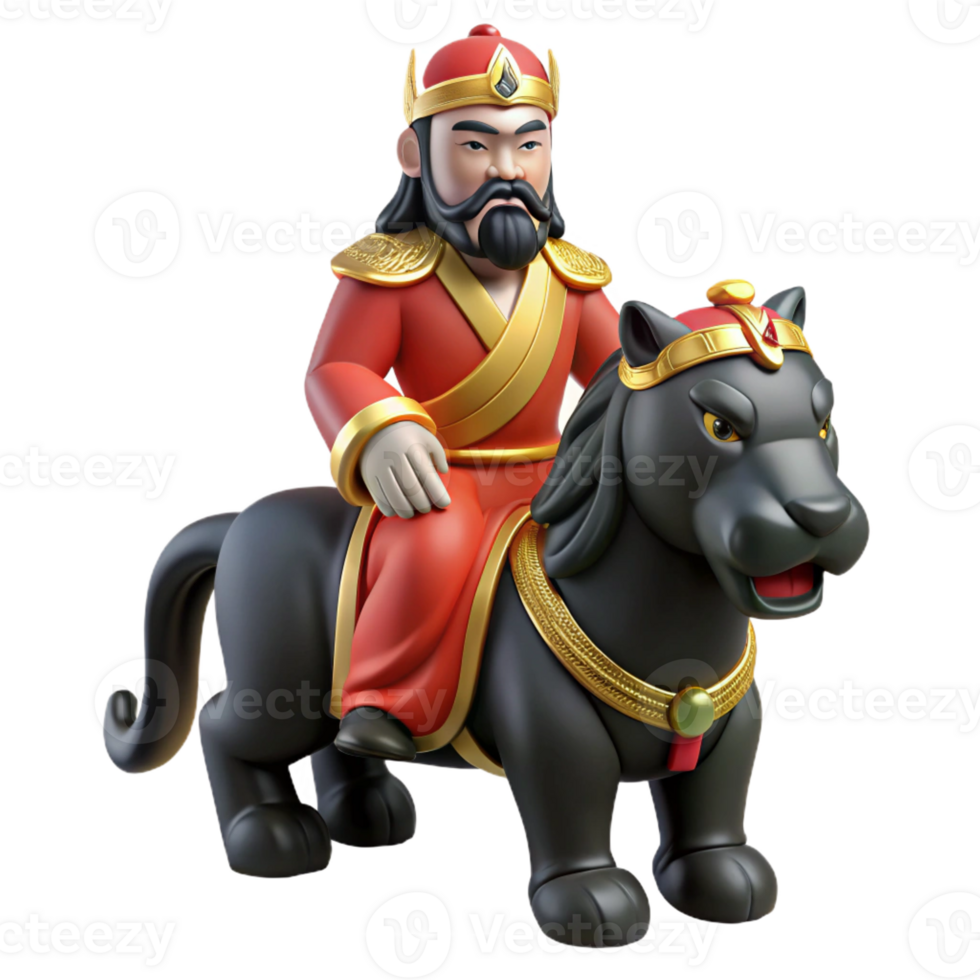 stunning rustic A benevolent Chinese god of wealth Cai Shen, riding a black tiger, traditional Chinese painting style high resolution png