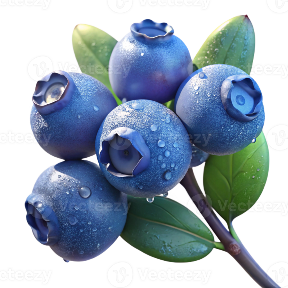 wonderful creative A cluster of dew-kissed blueberries on a branch, macro photography, soft morning light, bokeh effect exclusive png