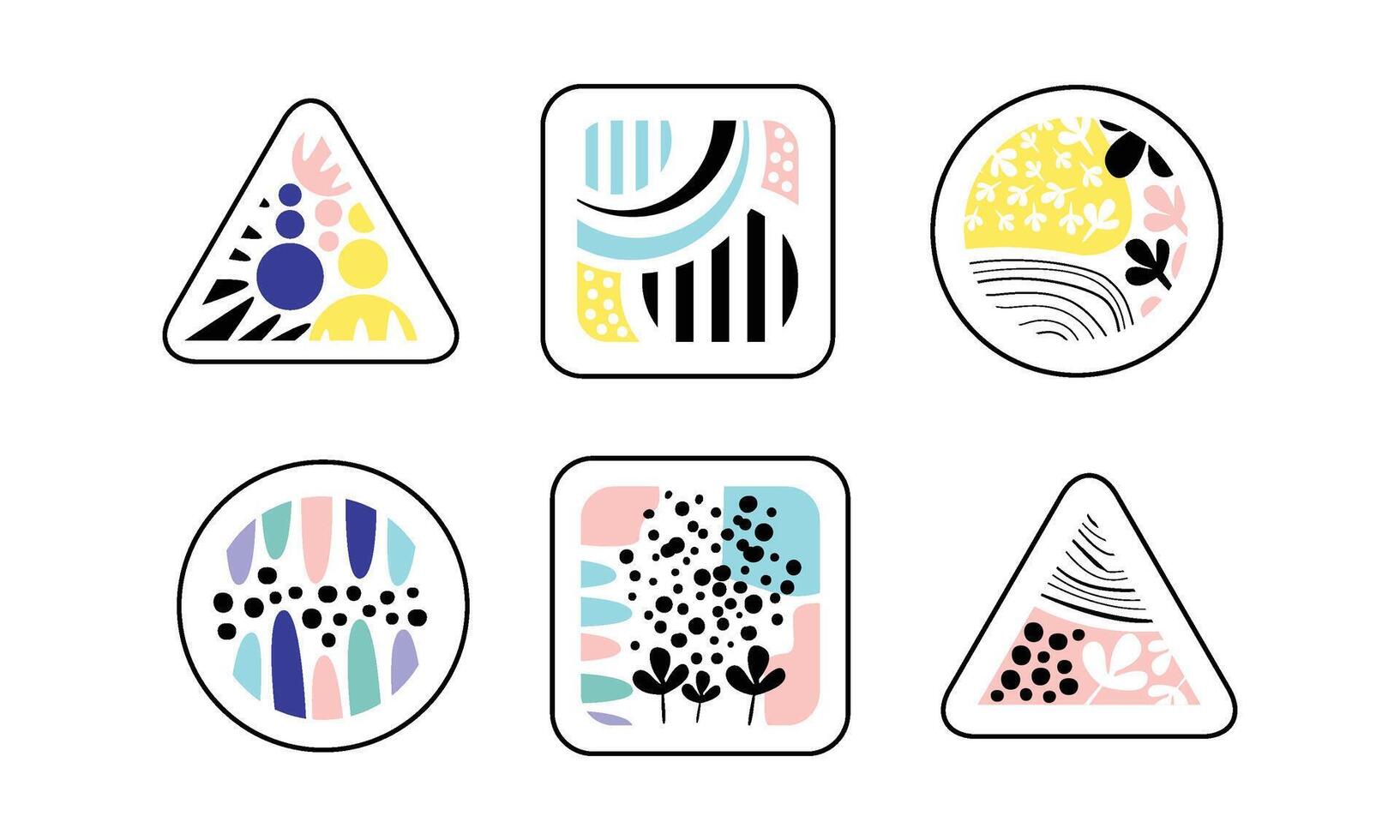 Abstract Colorful Geometric Textures in Triangle, Square and Circle Shapes Illustration vector