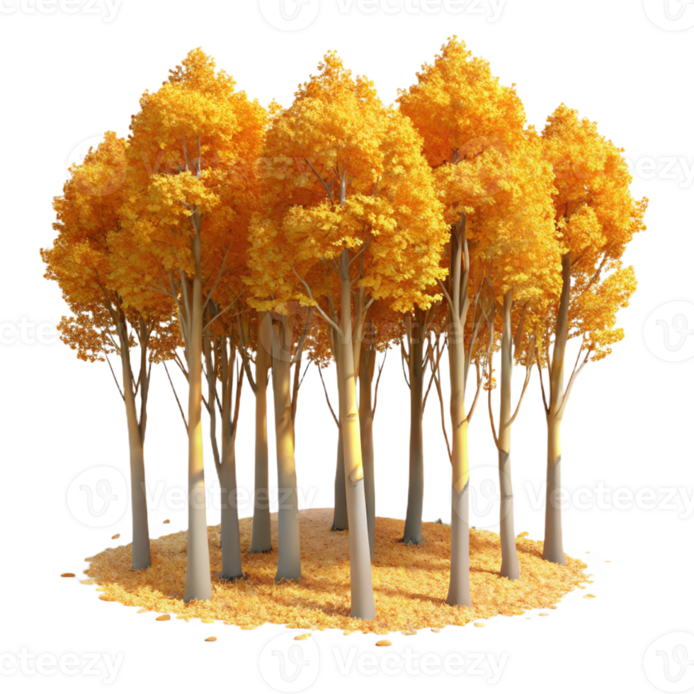 serene classic A grove of aspen trees with golden leaves in autumn, impressionistic style high quality png