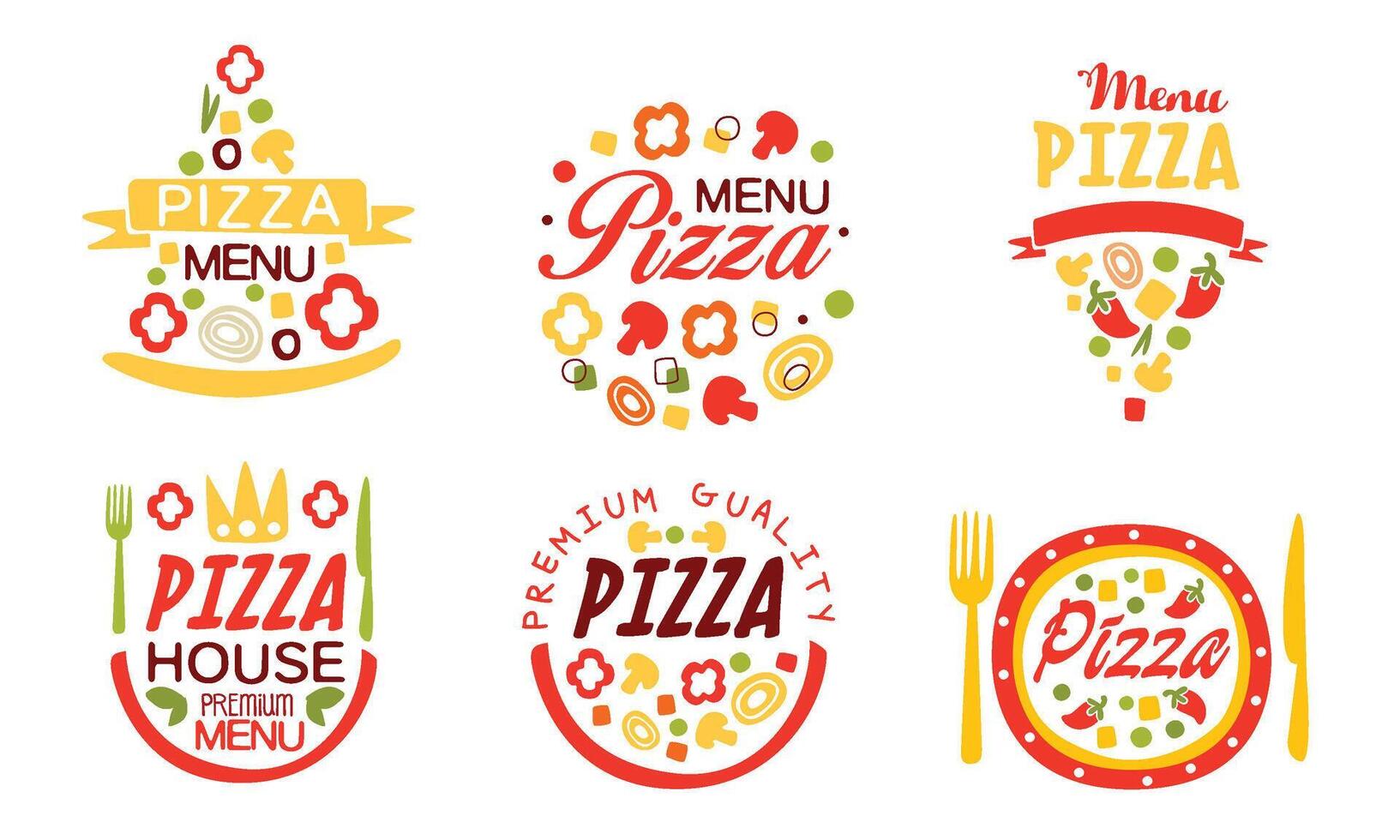 Pizza House Premium Menu Labels Collection, Fast Food Restaurant, Cafe Bright Badges Illustration vector