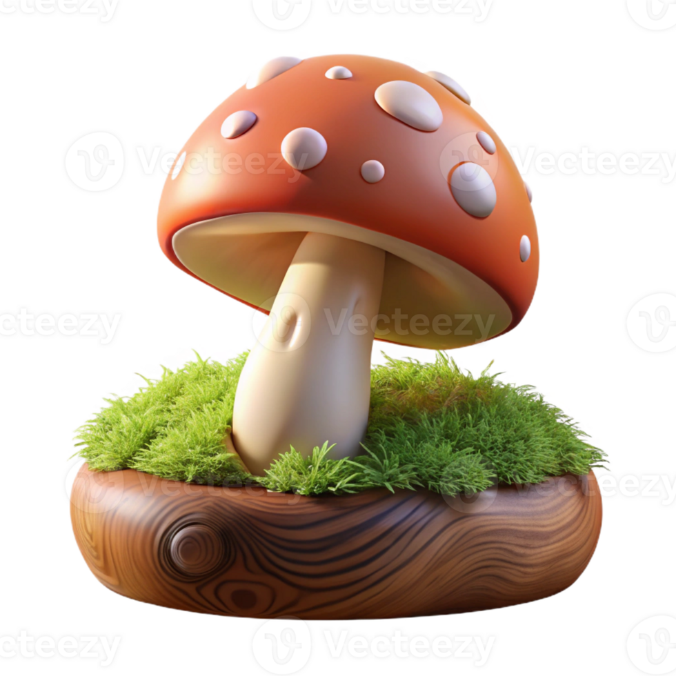 serene creative A mushroom growing on a mossy log, macro photography, soft diffused light, fairytale style high quality png