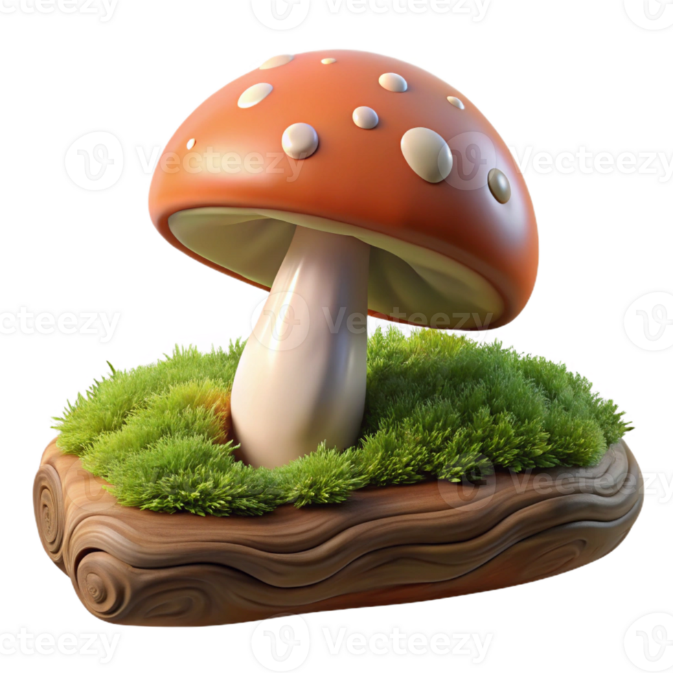serene vintage A mushroom growing on a mossy log, macro photography, soft diffused light, fairytale style high resolution png