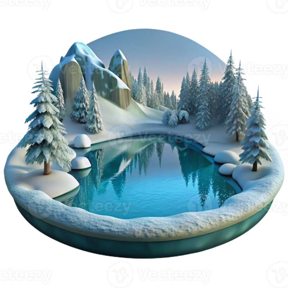 extraordinary abstract A frozen lake reflecting a winter landscape, serene atmosphere, crisp clear light, photographic style high quality png