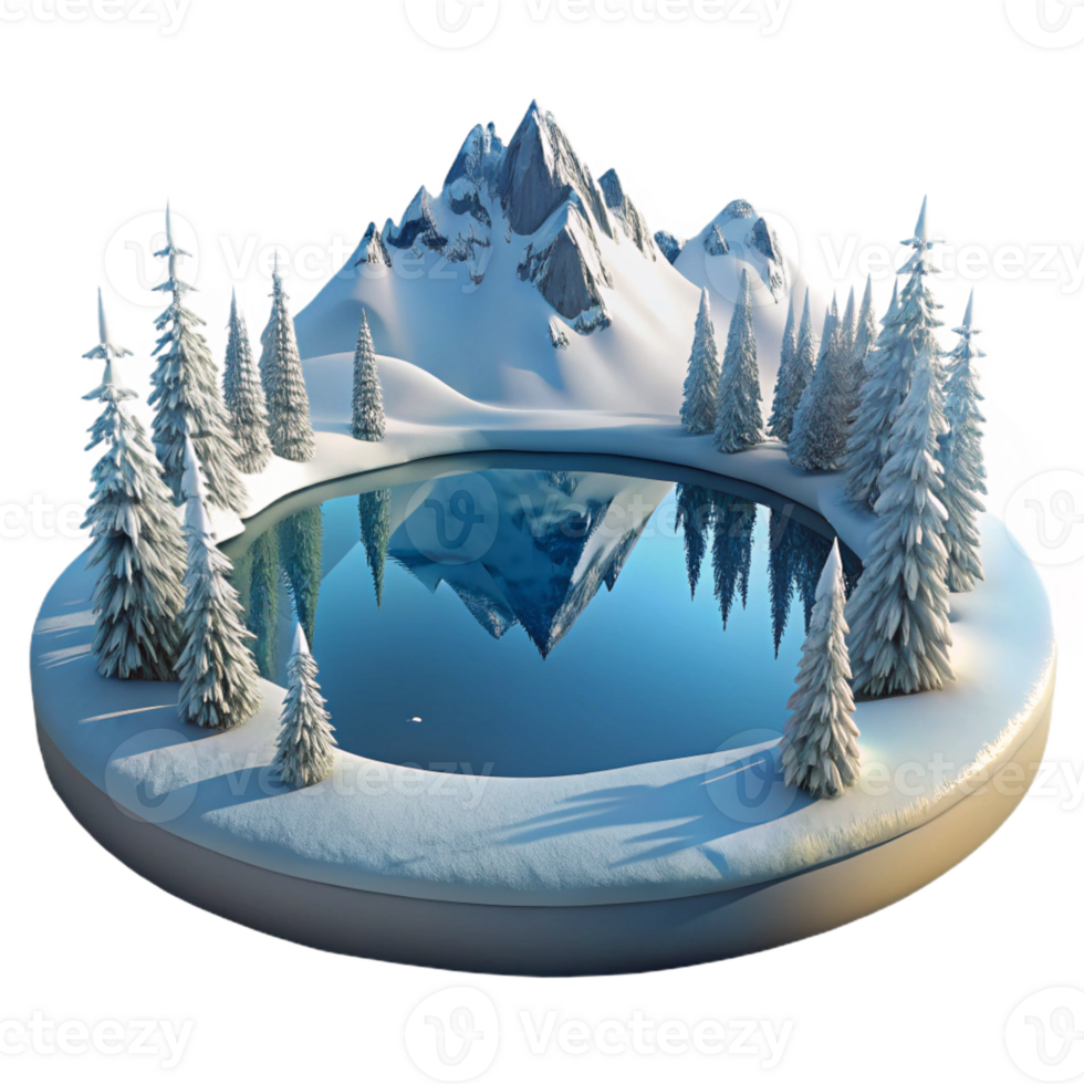 wonderful traditional A frozen lake reflecting a winter landscape, serene atmosphere, crisp clear light, photographic style high resolution png