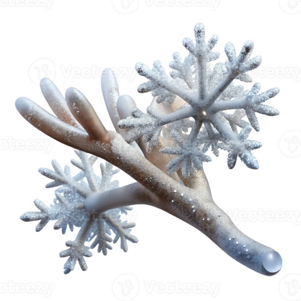 serene creative A snow-covered branch with delicate ice crystals, macro photography, winter wonderland atmosphere, delicate lighting authentic png