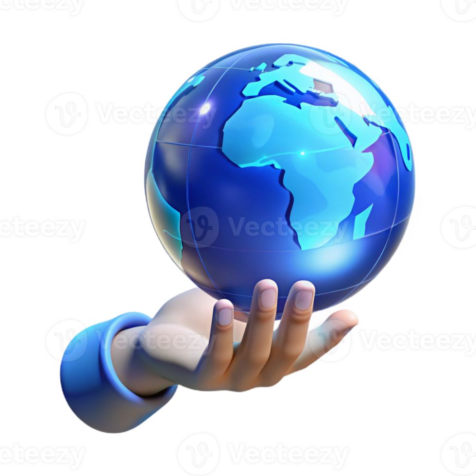 serene traditional A human hand reaching out to touch a holographic projection of the Earth, bathed in the cool blue light of the hologram, in a surreal style professional png