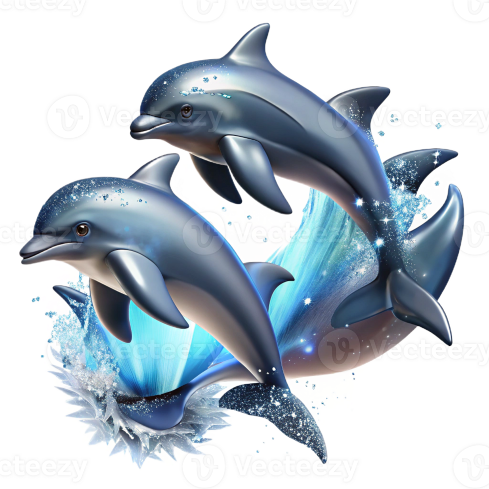 extraordinary modern A group of dolphins leaping out of the ocean, dynamic pose, sparkling water, wildlife photography style premium png